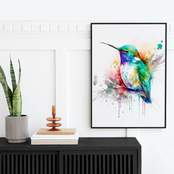 16x20 Hummingbird Cute Chubby Watercolor Oil Painting Art Poster Print - Picture 6 of 6